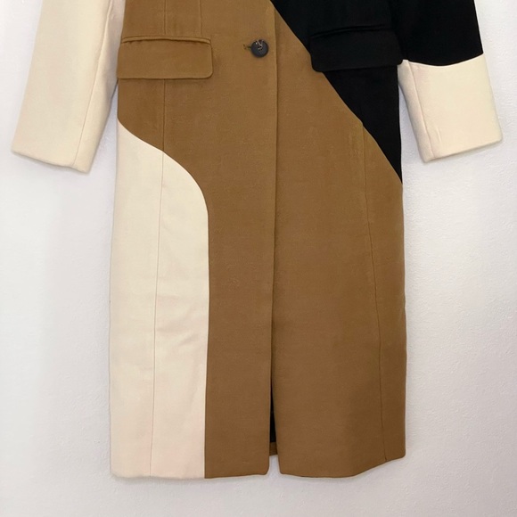Anthropologie Avec Les Filles Wavy Colorblock Coat Calico Black Tan Cream XXS - Picture 8 of 16